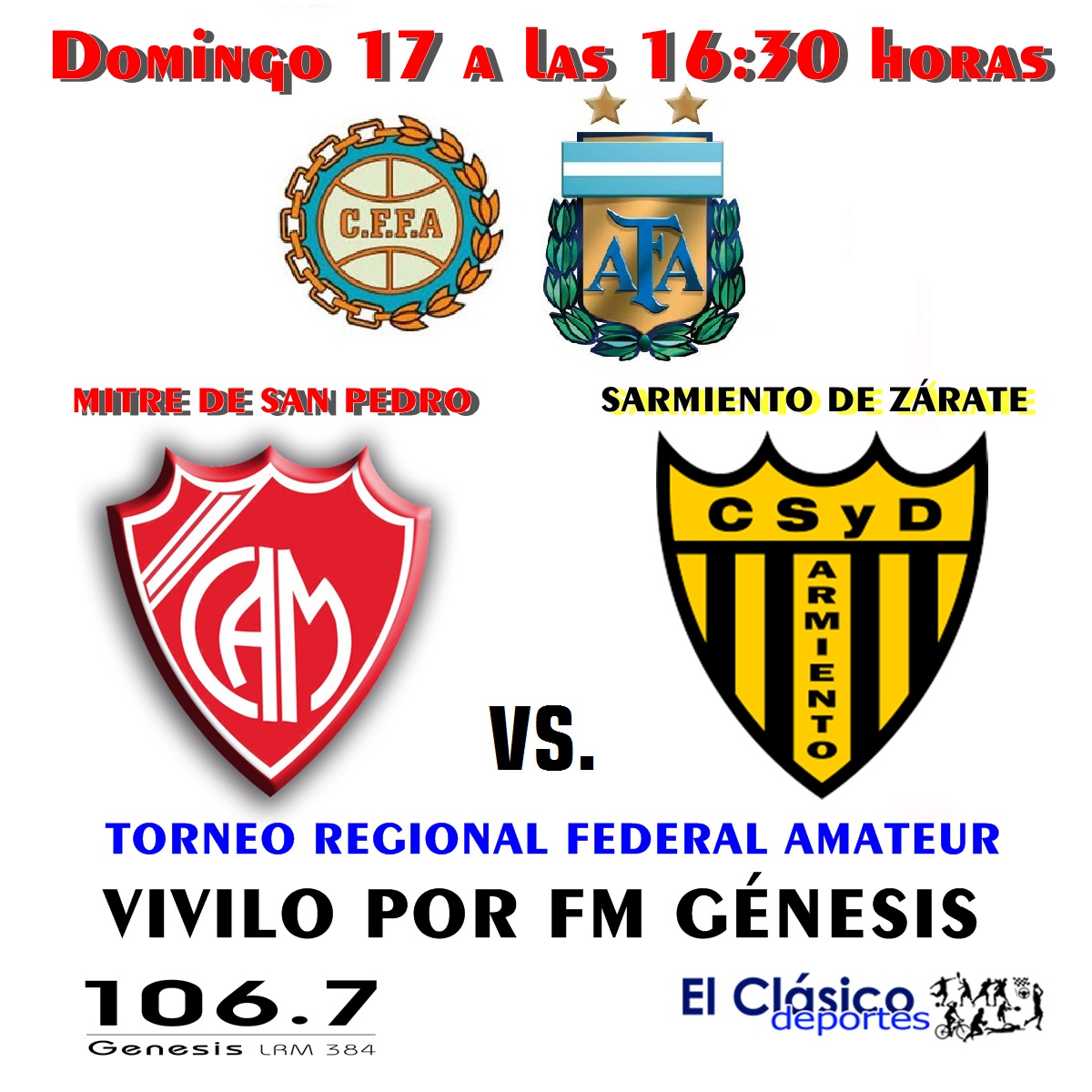 En este momento estás viendo Torneo Regional Federal Amateur: Mitre ante Sarmiento vivilo por FM Génesis